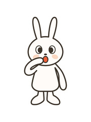 手を口に当てて驚くかわいいうさぎの全身イラスト
