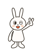 笑顔でピースサインをするかわいいうさぎの全身イラスト