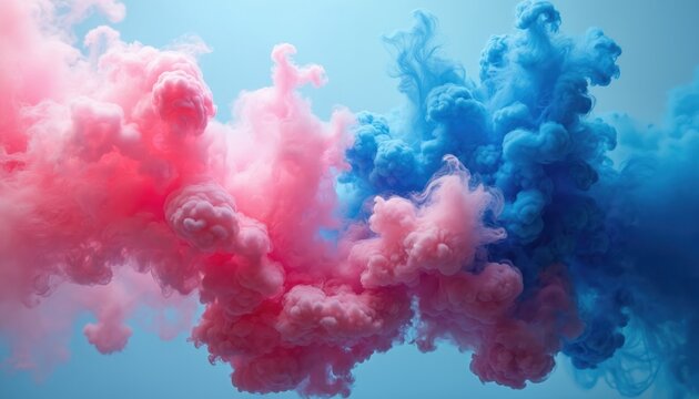 Colored pink, blue smoke on light background. Concept for gender reveal party. Swirling vibrant chemical ink mix, watercolor background, abstract smoke background, gender reveal concept for boy girl.