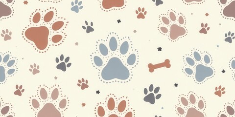 Fototapeta premium Charming Pastel Paw Prints and Bone Pattern Design for Fabric, Wallpaper, or Wrapping Paper