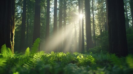 Fototapeta premium Redwood Forest Sunlight Beams