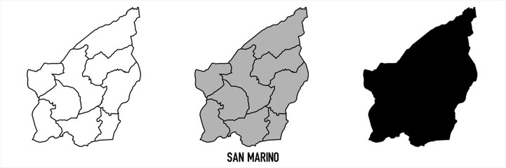 San Marino - set of black, solid black, grey outline border map of country area. Simple flat vector illustration.