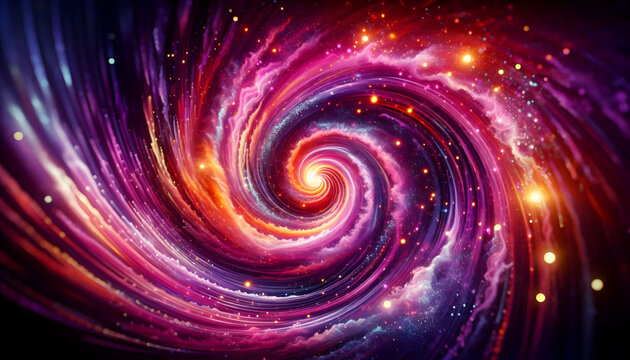 Law of attraction A dynamic whirlpool of colors in pink, purple, and orange, with glowing specks of light representing1