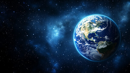 Fototapeta premium Earth globe floating in a dark, starry space with a soft ambient glow, minimalistic and abstract design, simple representation of planet Earth in cosmic environment.