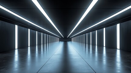 Illuminated Long Hallway with Warm Light Streaming from the Ceiling Creating an Inviting Atmosphere