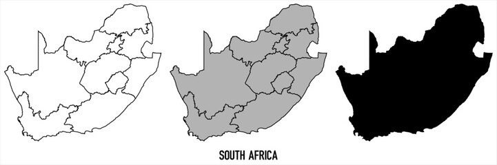 Obraz premium South Africa - set of black, solid black, grey outline border map of country area. Simple flat vector illustration.