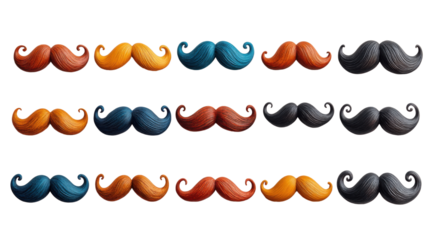 set of colorful mustache isolated on white background 
