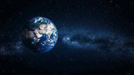 Obraz premium Earth globe floating in a dark, starry space with a soft ambient glow, minimalistic and abstract design, simple representation of planet Earth in cosmic environment.