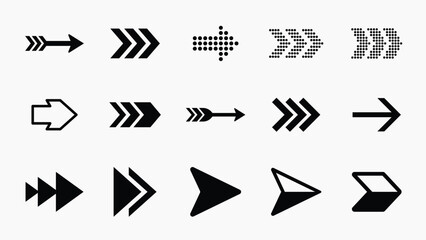 Collection of black arrow icons in various styles and directions for design projects needing directional symbols. Collection of black arrow icons and symbols. Various of simple black arrows icons