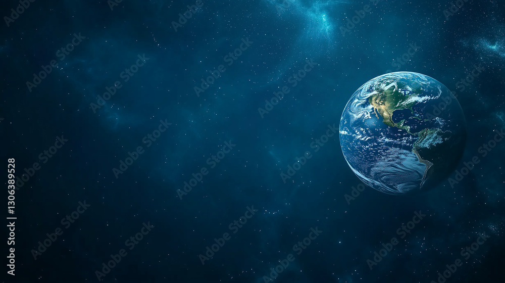 Wall mural earth globe floating in a dark, starry space with a soft ambient glow, minimalistic and abstract des