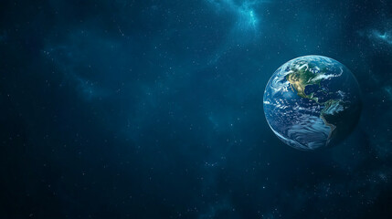 Fototapeta premium Earth globe floating in a dark, starry space with a soft ambient glow, minimalistic and abstract design, simple representation of planet Earth in cosmic environment.