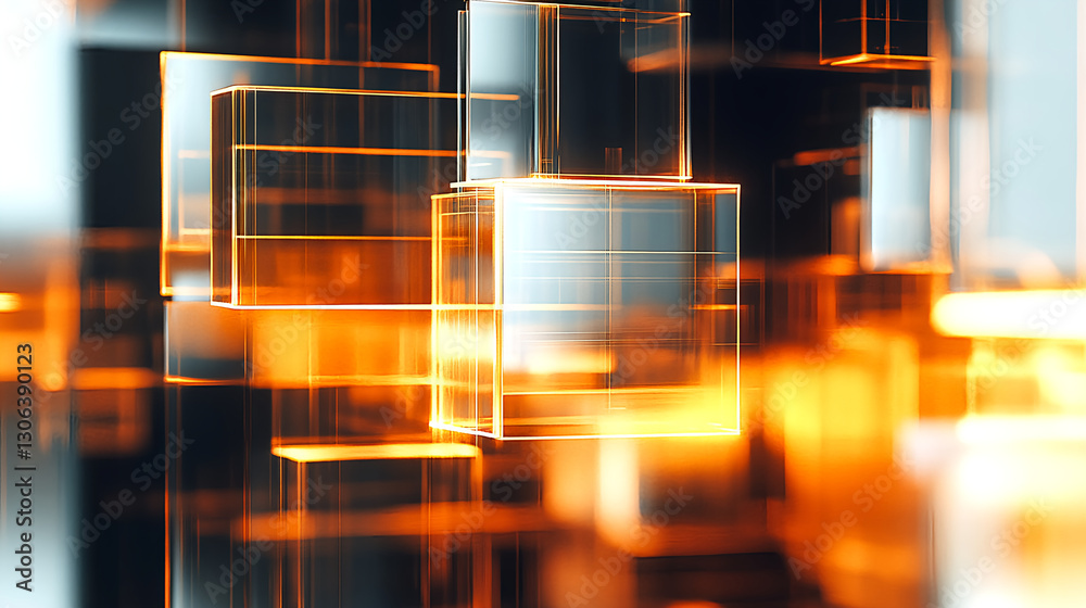 Poster dynamic 3d cube animation digital space abstract visuals modern environment close-up view technology