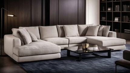 Modern Cozy Living Room with Stylish Sectional Sofa and Table