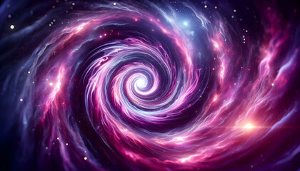 Obraz premium Law of attraction A cosmic spiral galaxy of swirling pink and purple light, with a dark core and bright glowing edges,3