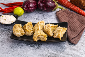 Steamed Nepali Momo stuffed dumplings