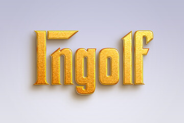 Gold text effect of Deutsche name Ingolf on light-blue background.
