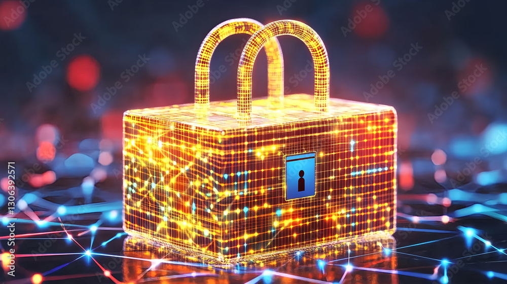 Poster secure digital lock box cybersecurity 3d render virtual environment close-up view data protection co