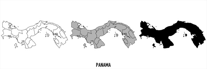 Panama - set of black, solid black, grey outline border map of country area. Simple flat vector illustration.