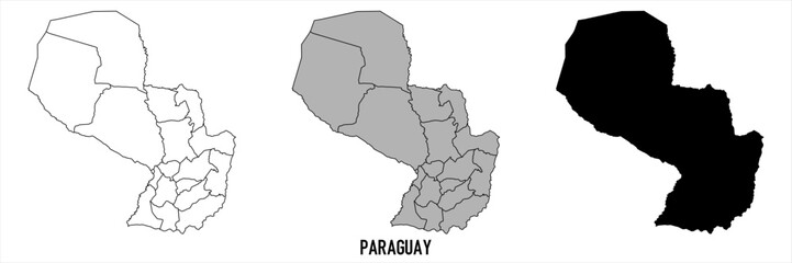 Obraz premium Paraguay - set of black, solid black, grey outline border map of country area. Simple flat vector illustration.