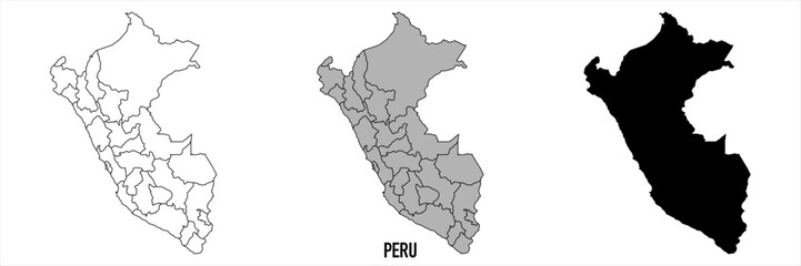 Naklejka premium Peru - set of black, solid black, grey outline border map of country area. Simple flat vector illustration.
