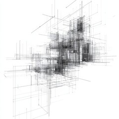 Fototapeta premium Abstract Architectural Lines on White Background Depicting a Complex Cityscape Structure