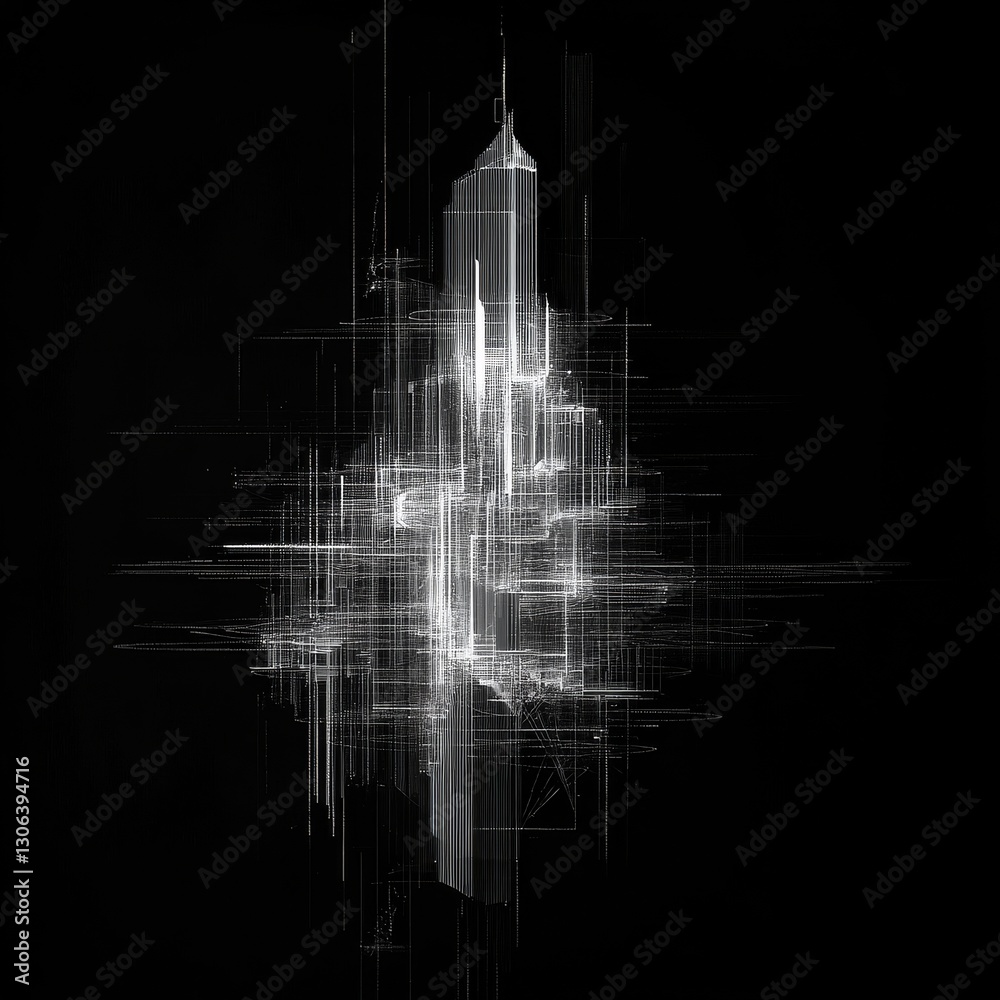 Poster abstract architectural lines: a monochrome cityscape rendered in light and shadow