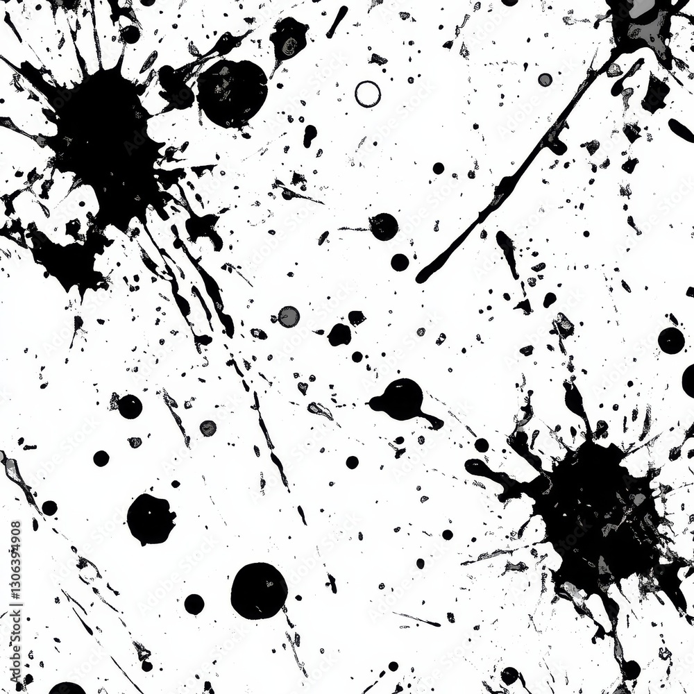 Aufkleber Abstract Black Ink Splatter on White Backdrop: Dynamic and Bold Artistic Expression Canvas for Designers