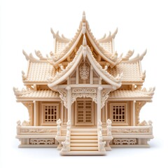 Fototapeta premium A beautifully crafted miniature house featuring intricate architectural details and an elegant design, showcasing traditional elements in a stunning display.