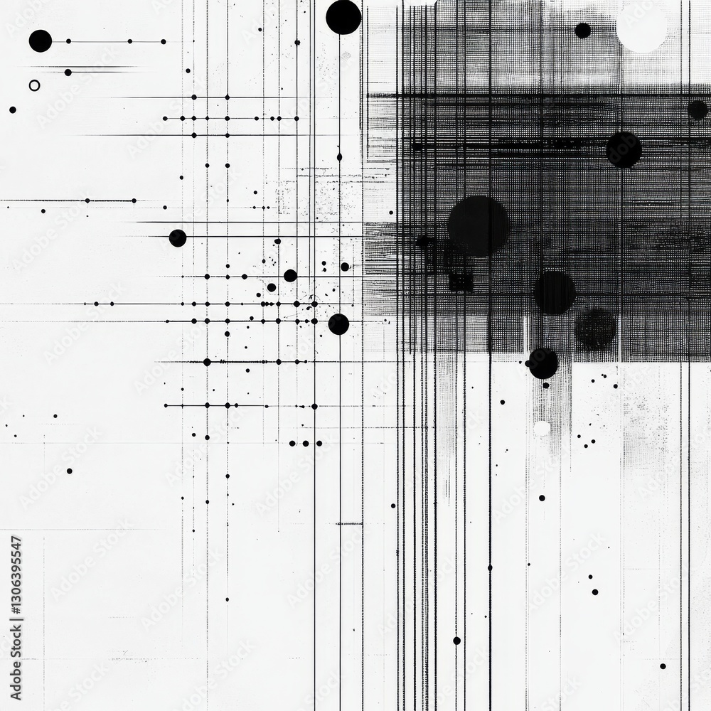 Aufkleber Abstract Composition in Black and White: Lines, Circles, and Textures Creating Visual Interest 