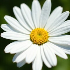 Fototapeta premium Close-up view of a daisy, sharp focus, pure white petals , blossom, fresh, beauty