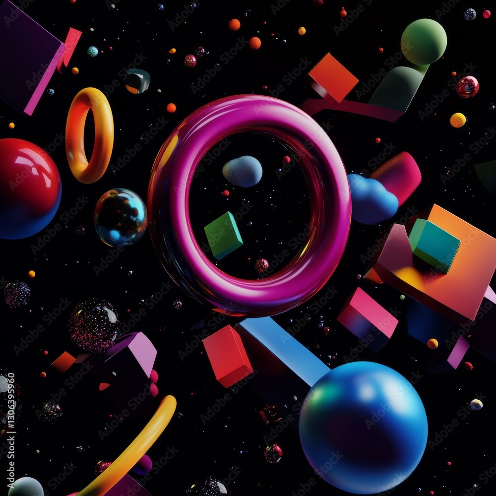 Aufkleber abstract geometric forms in motion against a dark void, bold colors and textures interacting