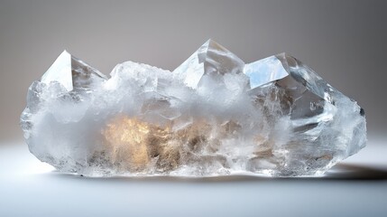 Large transparent quartz crystal formation with light effect