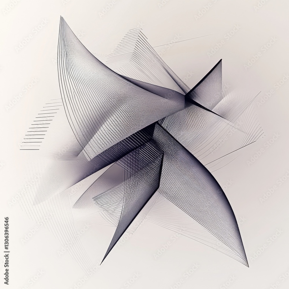 Poster abstract line art sculpture: geometric shapes and modern design on soft white background