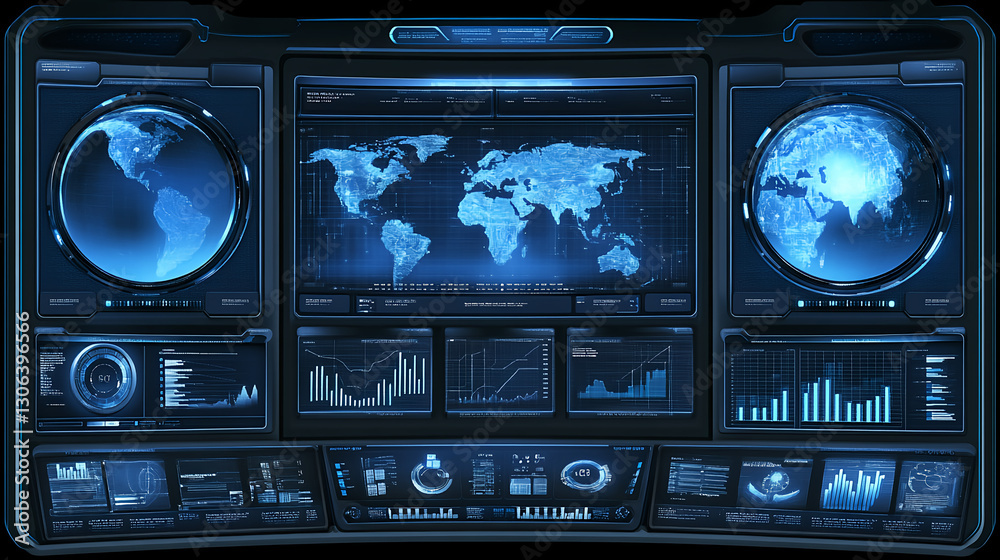 Poster global data visualization dashboard technology hub infographic display digital environment high-tech