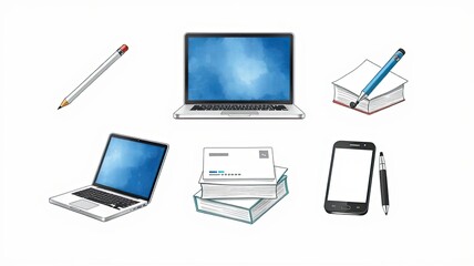 Laptop Smartphone Pencil Books Digital Tools Office Supplies Education Communication Technology