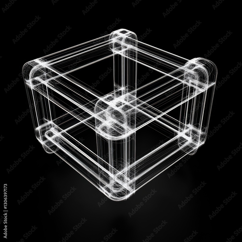 Aufkleber abstract white wireframe cube structure on black background - modern art, geometric design