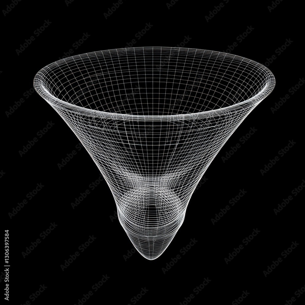 Fototapete Abstract Wireframe of a Funnel Shape on a Black Background, Representing Data Flow or 3D Model Visualization.