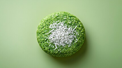 Vibrant Green Dessert with Coconut Topping on Simple Green Background for Food Photography