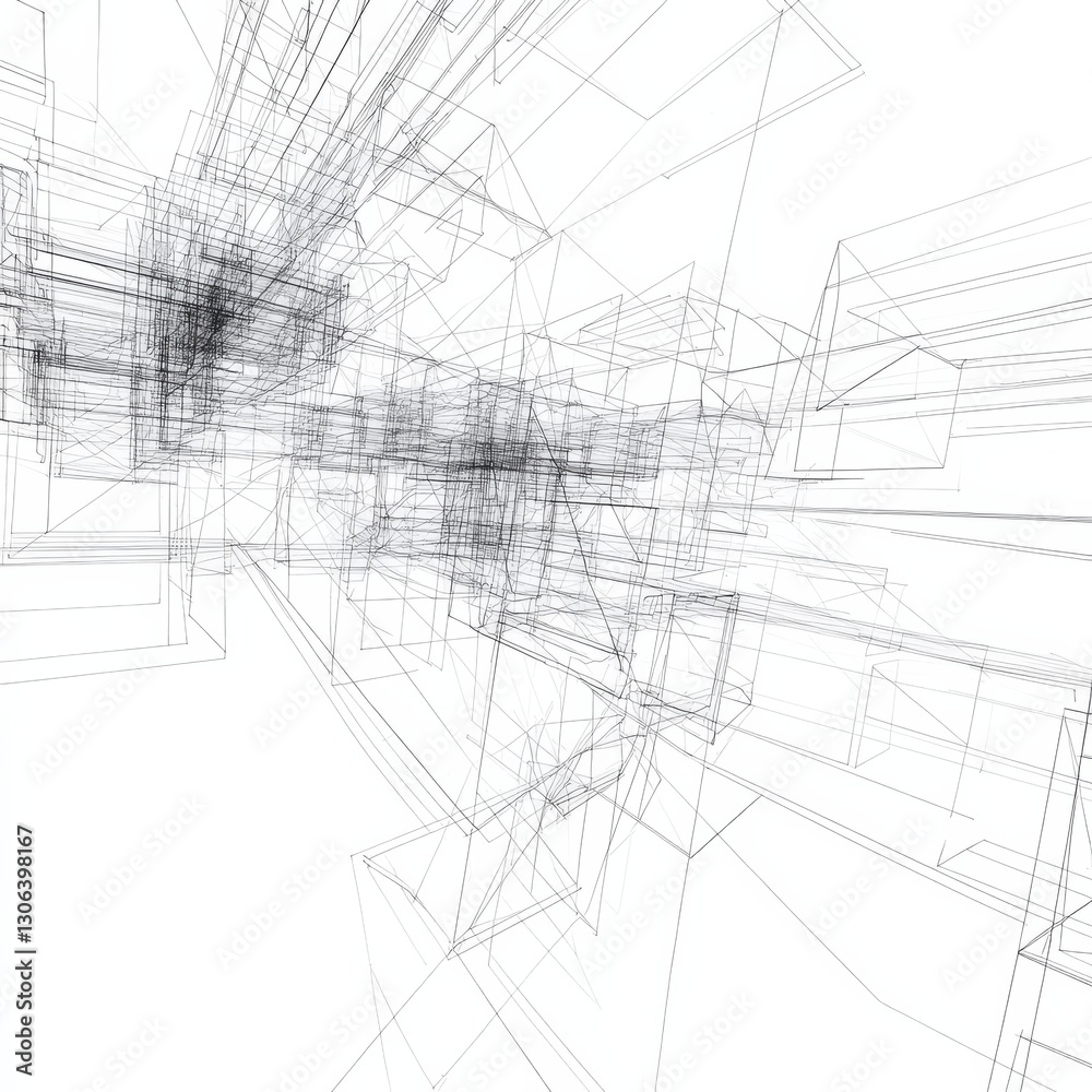Fototapete architectural blueprint abstraction: a complex network of lines on white background