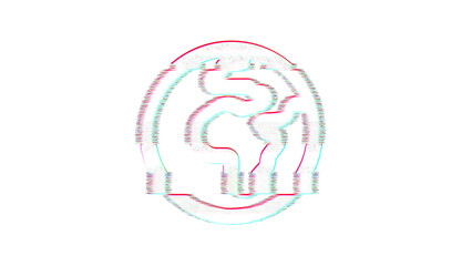 Icon globe africa is distorted. Glitch. Noise, chromatic aberration, geometric distortion
