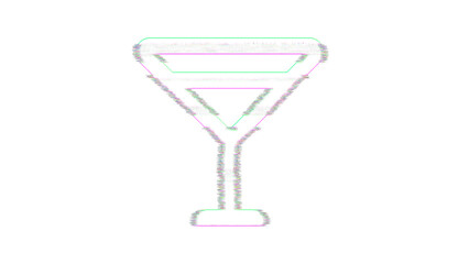 Icon glass martini is distorted. Glitch. Noise, chromatic aberration, geometric distortion