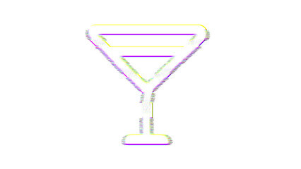 Icon glass martini is distorted. Glitch. Noise, chromatic aberration, geometric distortion