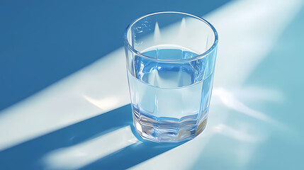 Blue Glass Cup with Clear Liquid and Reflections