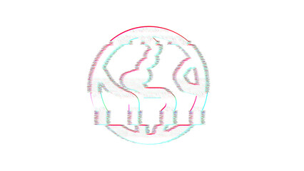 Icon globe americas is distorted. Glitch. Noise, chromatic aberration, geometric distortion