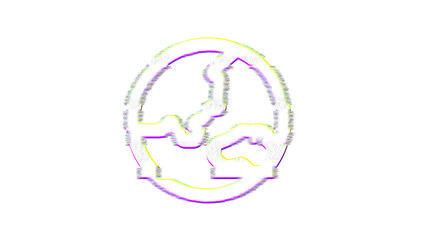 Icon globe asia is distorted. Glitch. Noise, chromatic aberration, geometric distortion