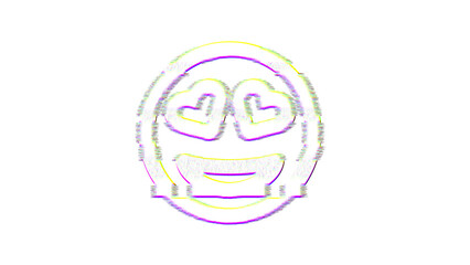 Icon grin hearts is distorted. Glitch. Noise, chromatic aberration, geometric distortion