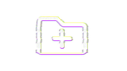 Icon folder plus is distorted. Glitch. Noise, chromatic aberration, geometric distortion