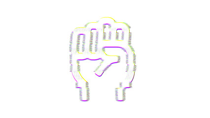 Icon fist raised is distorted. Glitch. Noise, chromatic aberration, geometric distortion