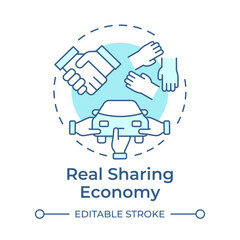 Real sharing economy soft blue concept icon. Non profit resources spreading. Collaborative system type. Round shape line illustration. Abstract idea. Graphic design. Easy to use in presentation