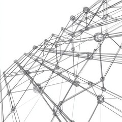 Networked Connections: Abstract Illustration of Interconnected Nodes and Lines on White Background